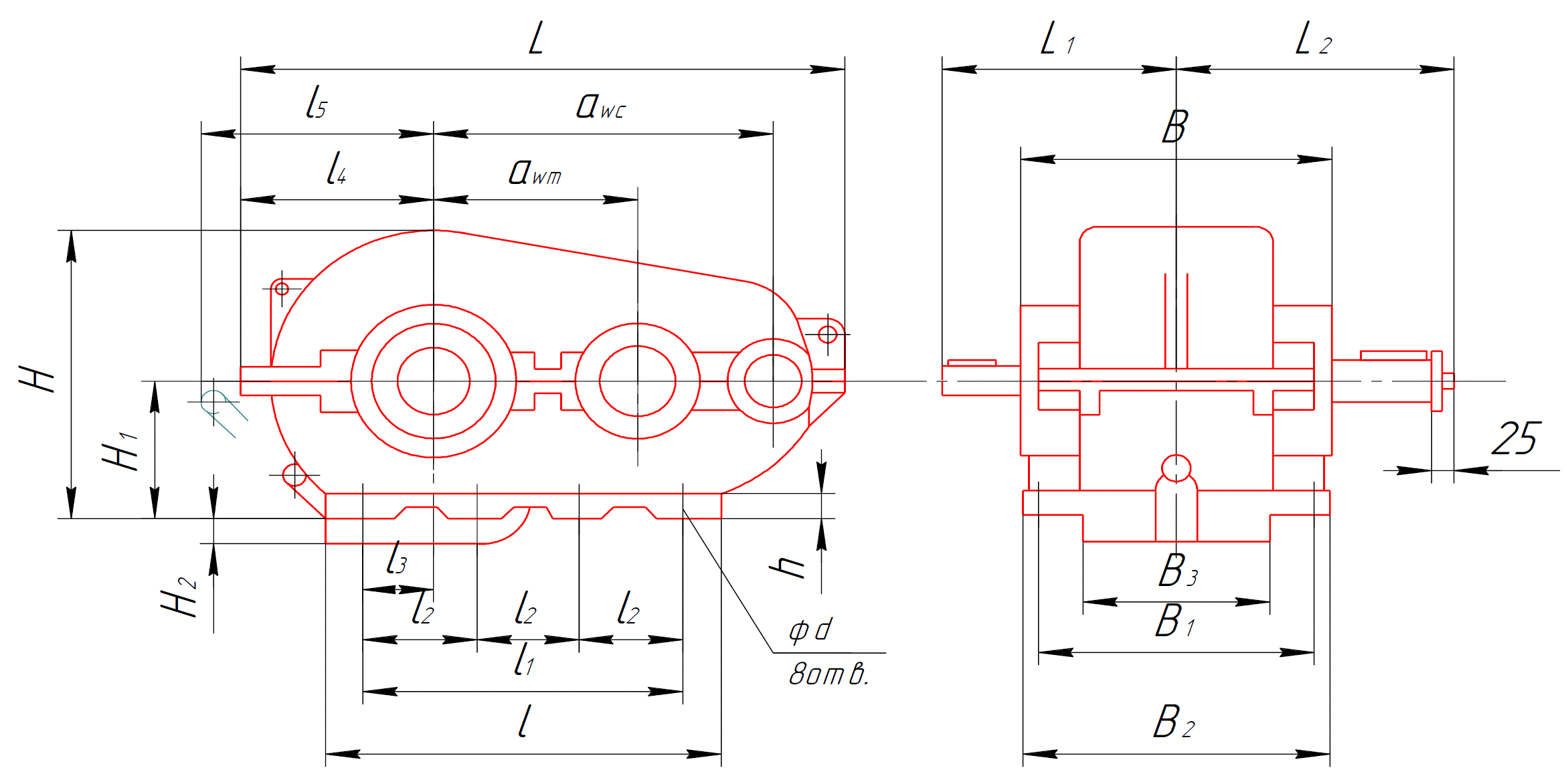 Редукторы цилиндрические горизонтальные двухступенчатые типа РК